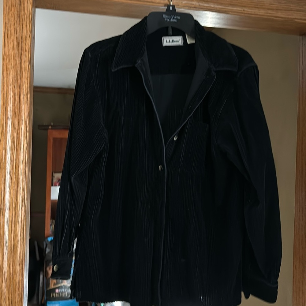 Women’s button down black courdroy shirt by LL Bean